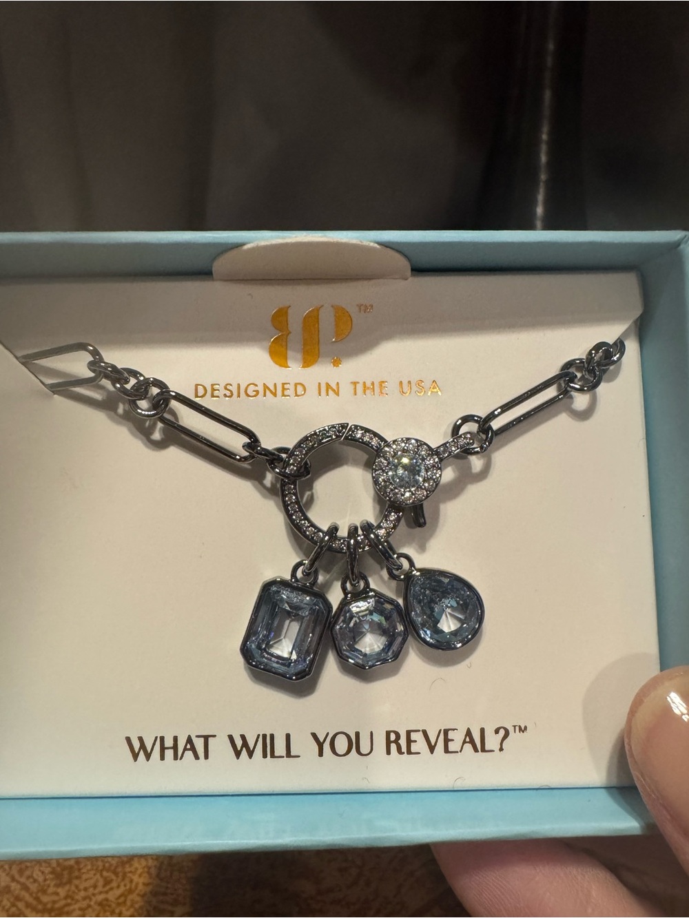 JP Blue Crystal Multi-Charm Pendant Necklace